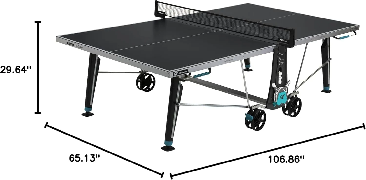 CORNILLEAU - 400X Outdoor Table Tennis Table - Folding & Compact - Weather and Schockproof - ITTF Approved - Point Counters - 5 mm Blue or Grey
