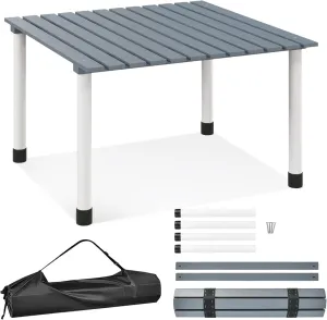 COSTWAY Wood Picnic Folding Roll Up Outdoor Camping Beach Dining Use Low Portable Table with Carrying Bag (Grey)