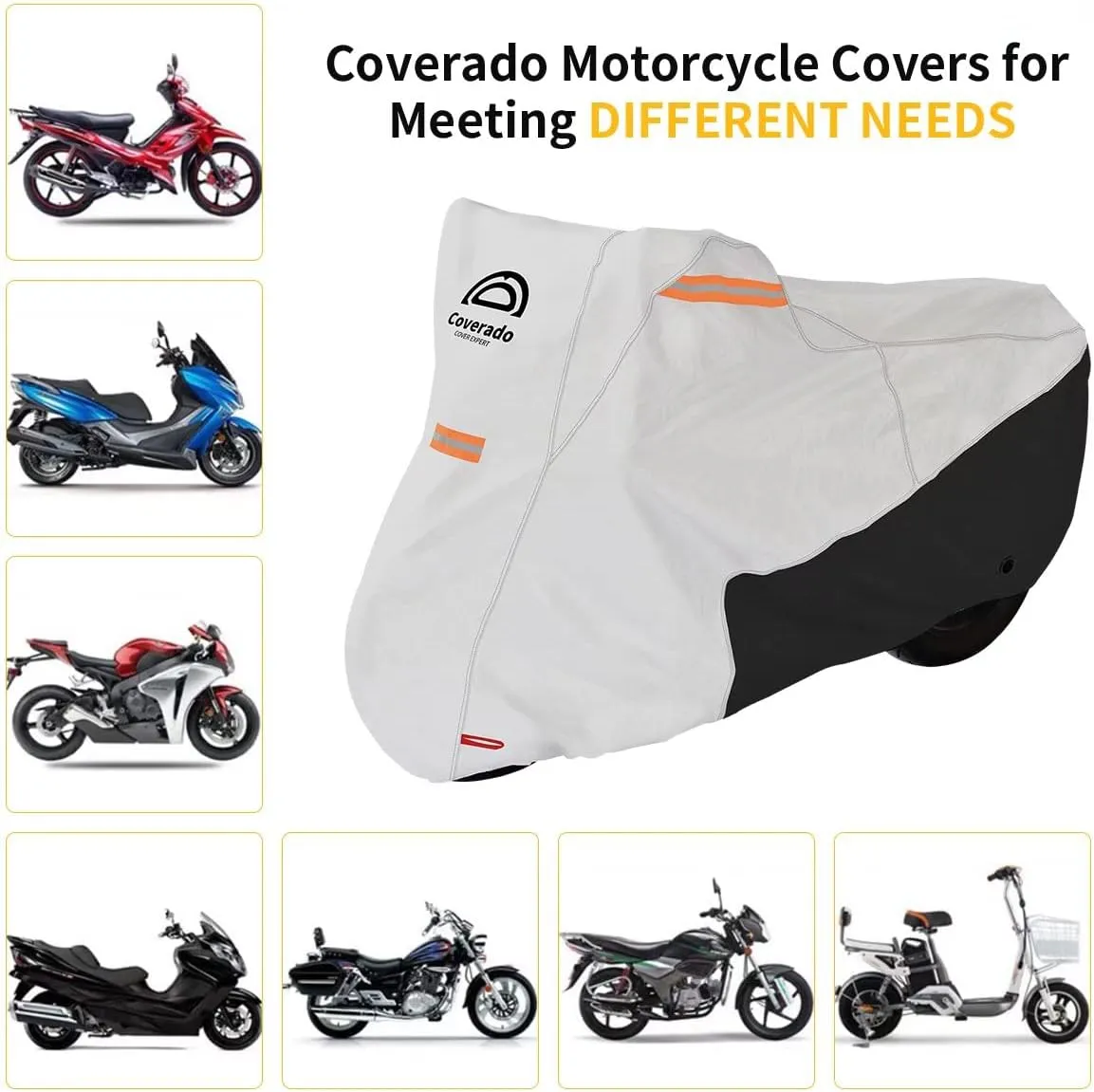 Coverado Motorcycle Cover Waterproof, All Weather Protection Outdoor Full Motorcycle Covers - UV Proof with Flame Retardant Fabric Fit for Harley Davidsion Yamaha Honda Suzuki (up to 93" Motors)