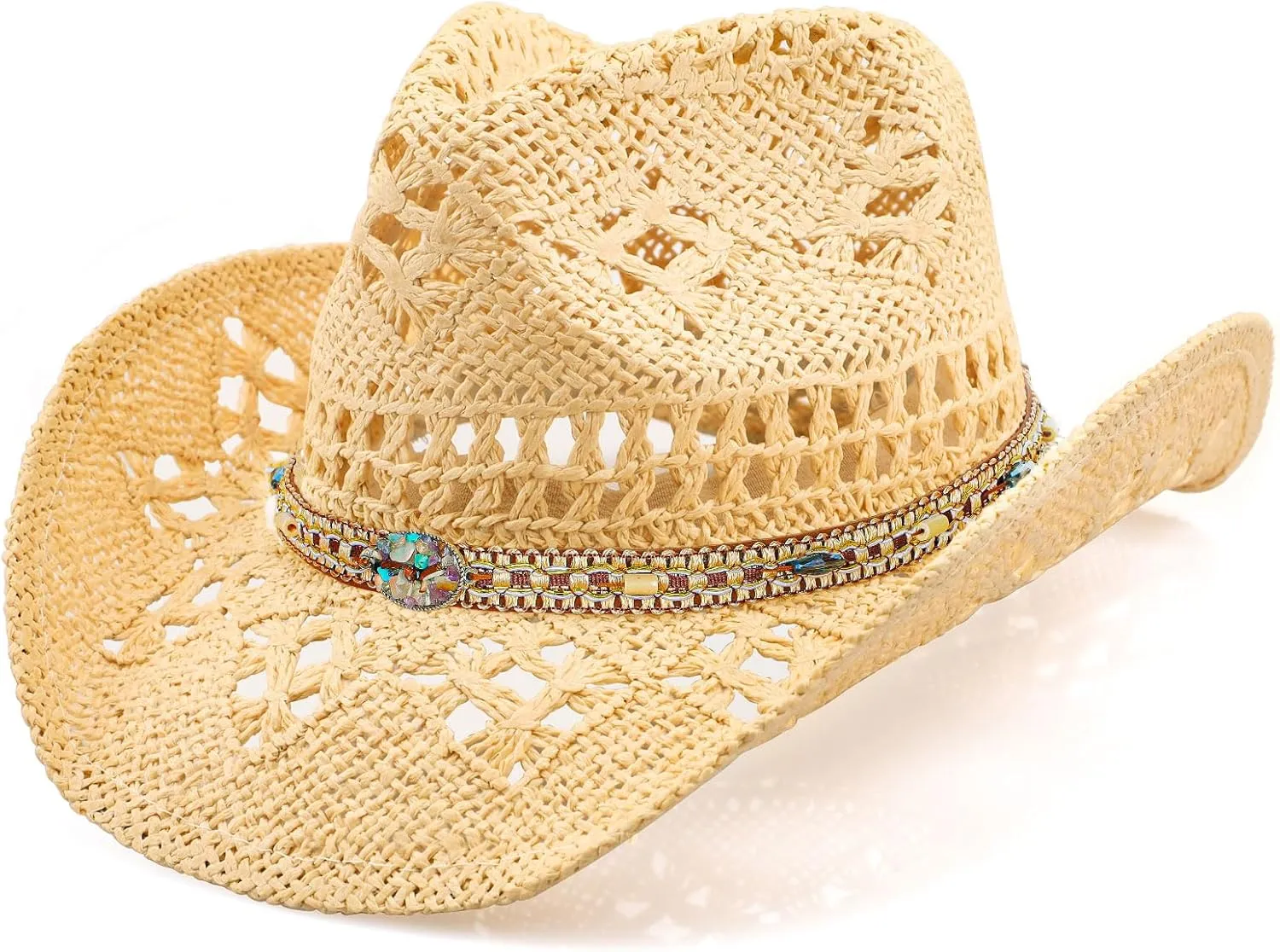 Cowboy Hat,Cowgirl Hat,Cowboy Hats for Women/Mens/Straw Wide with Shapeable Brim Cowboy Hat for Womens/White/Black.