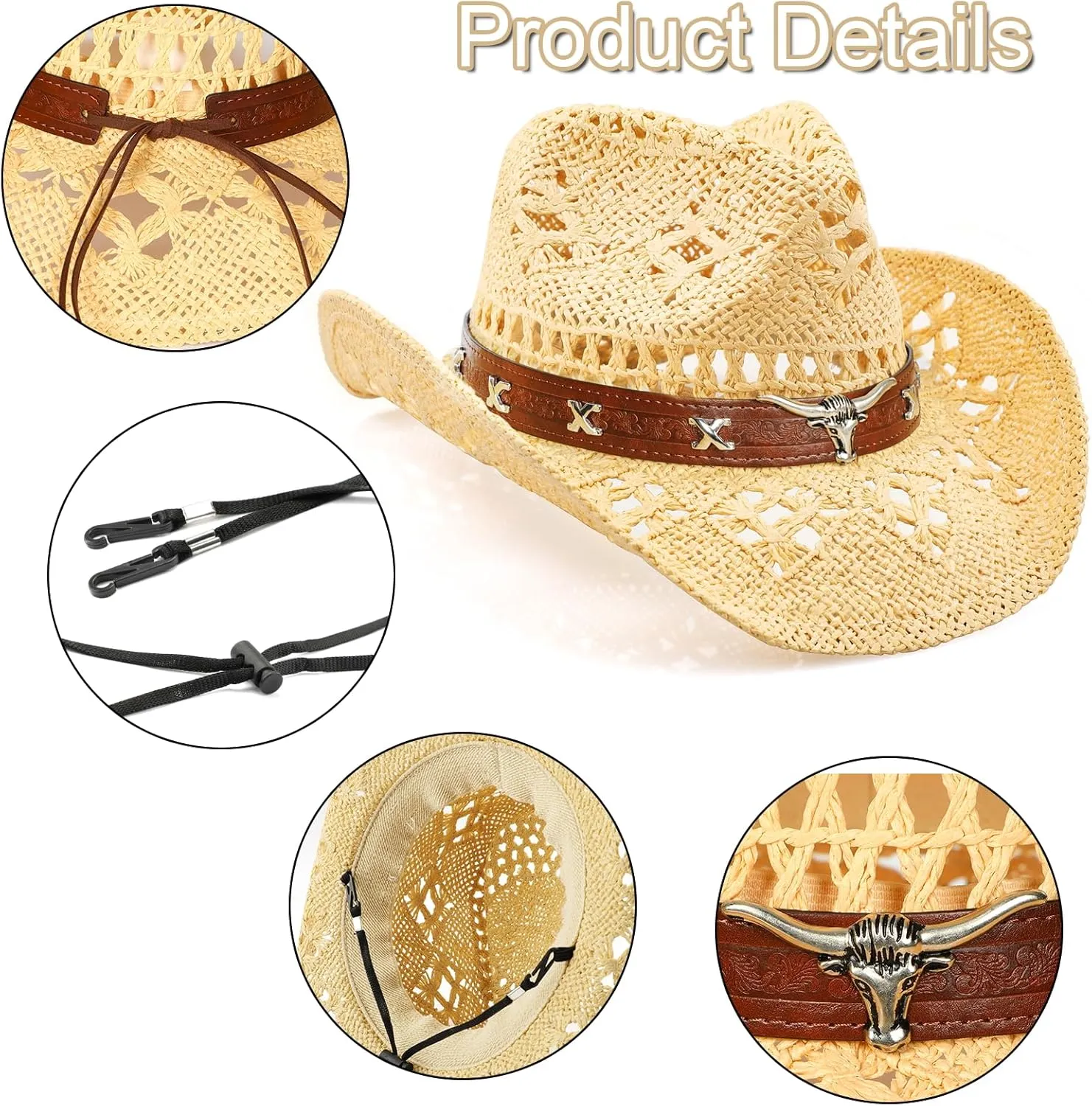 Cowboy Hat,Cowgirl Hat,Cowboy Hats for Women/Mens/Straw Wide with Shapeable Brim Cowboy Hat for Womens/White/Black.