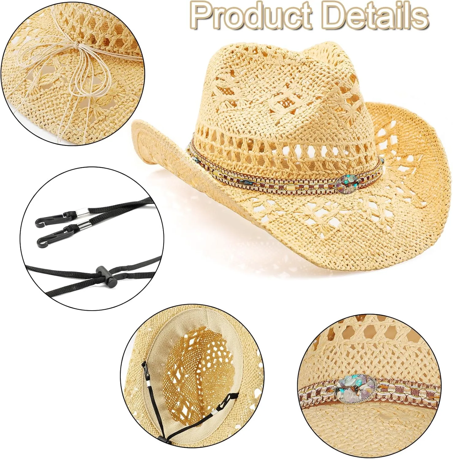 Cowboy Hat,Cowgirl Hat,Cowboy Hats for Women/Mens/Straw Wide with Shapeable Brim Cowboy Hat for Womens/White/Black.