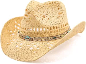 Cowboy Hat,Cowgirl Hat,Cowboy Hats for Women/Mens/Straw Wide with Shapeable Brim Cowboy Hat for Womens/White/Black.