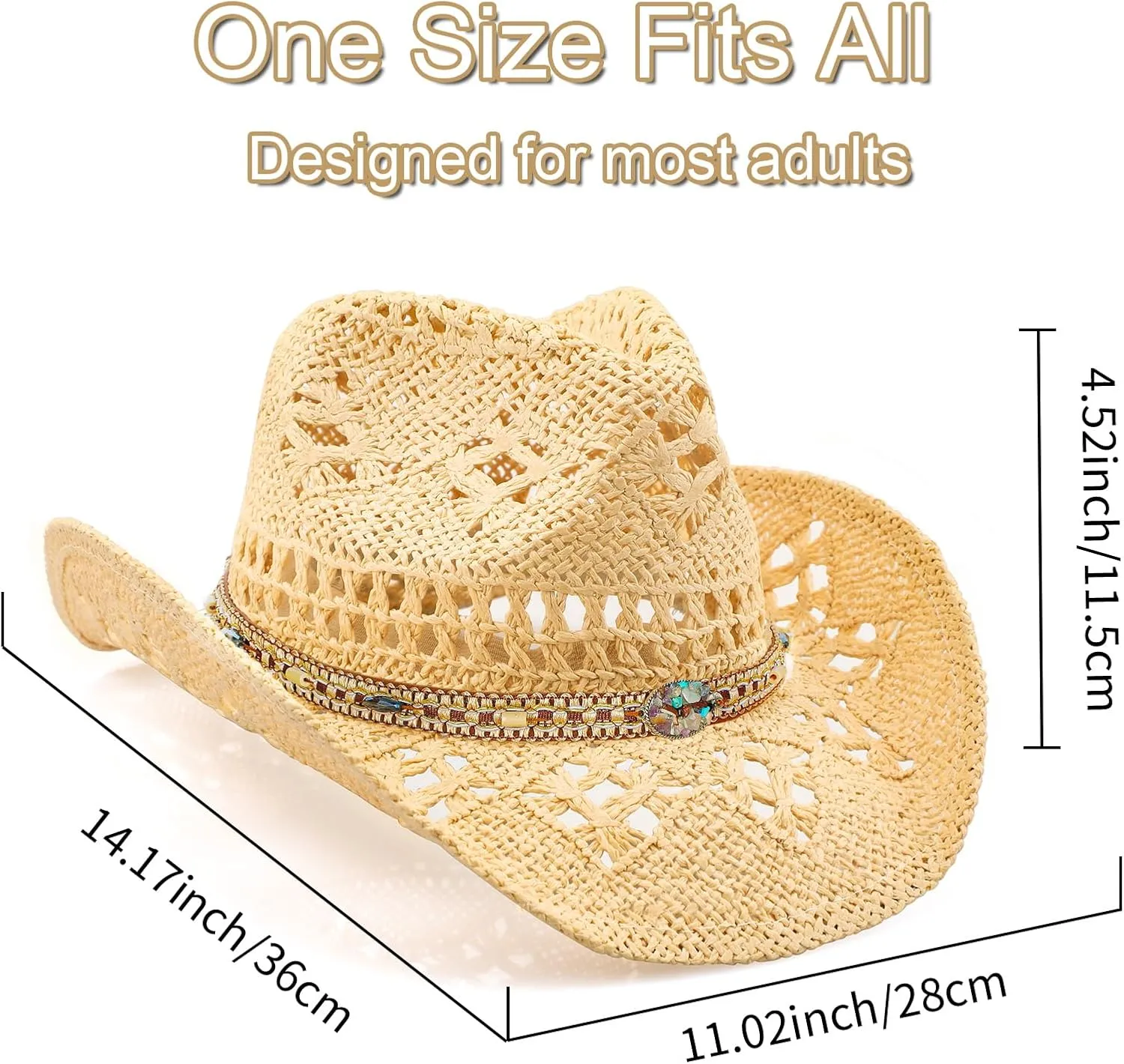 Cowboy Hat,Cowgirl Hat,Cowboy Hats for Women/Mens/Straw Wide with Shapeable Brim Cowboy Hat for Womens/White/Black.