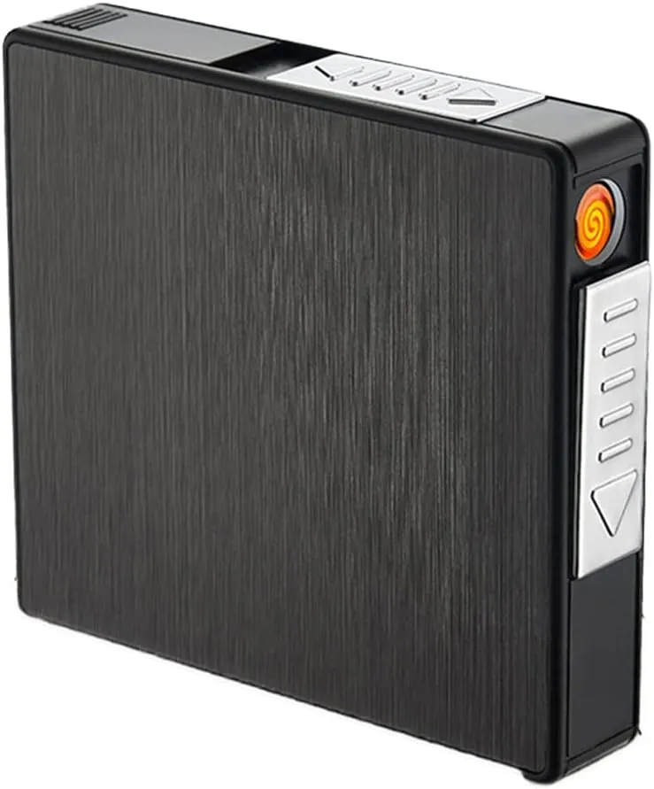 COZYLIFE Cigarette Case with Electric Lighter,Cigarette Box with USB Rechargeable,Cigarette Case Holder Lighter Ideal Gift for Your Friends (Black)
