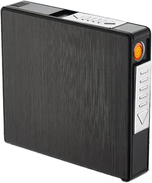 COZYLIFE Cigarette Case with Electric Lighter,Cigarette Box with USB Rechargeable,Cigarette Case Holder Lighter Ideal Gift for Your Friends (Black)