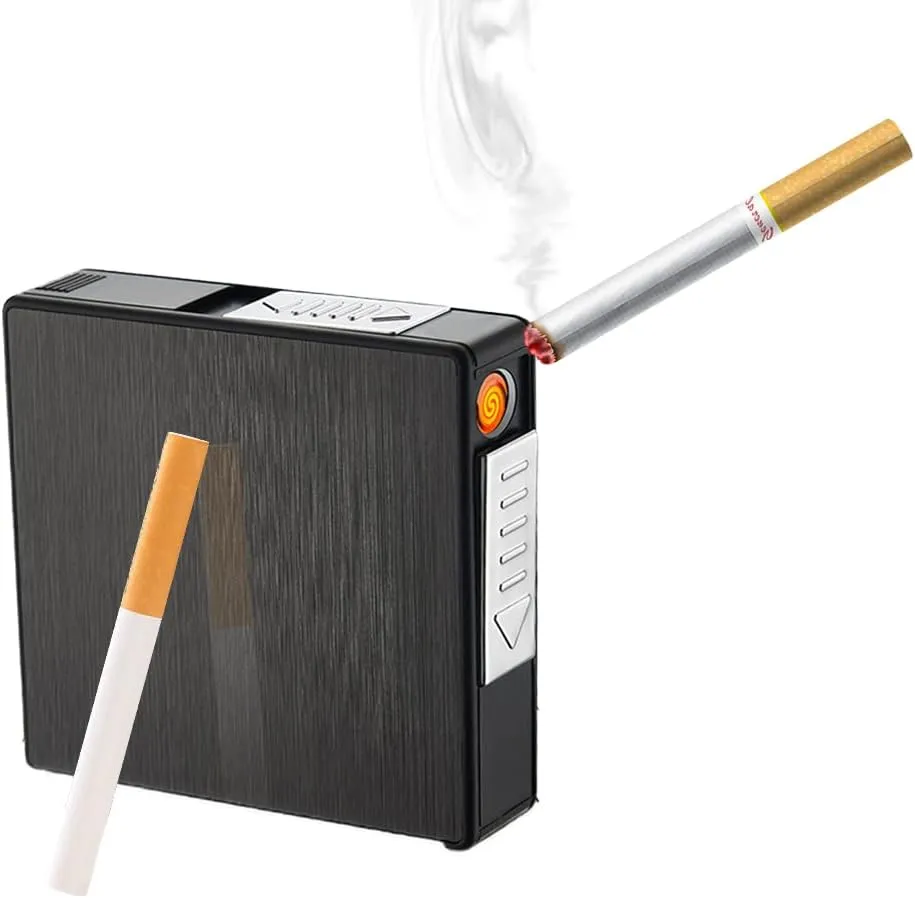 COZYLIFE Cigarette Case with Electric Lighter,Cigarette Box with USB Rechargeable,Cigarette Case Holder Lighter Ideal Gift for Your Friends (Black)