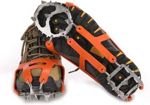 Crampon Ground Ice Surface Non- Slip Shoe Cover Outdoor 18 Tooth Stainless Steel Reinforced Crampon Climbing Grip 1 Pair (Orange Size M)