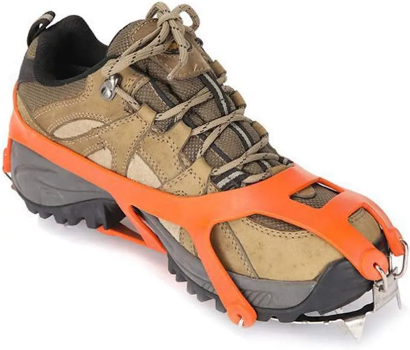 Crampon Ground Ice Surface Non- Slip Shoe Cover Outdoor 18 Tooth Stainless Steel Reinforced Crampon Climbing Grip 1 Pair (Orange Size M)