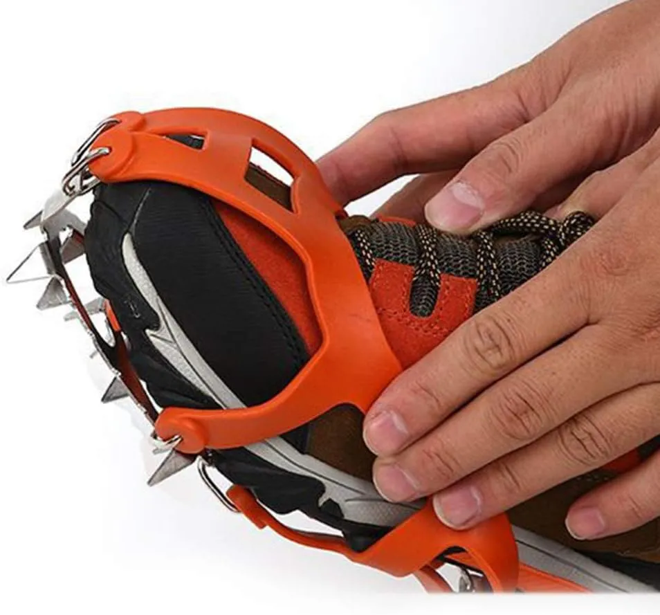 Crampon Ground Ice Surface Non- Slip Shoe Cover Outdoor 18 Tooth Stainless Steel Reinforced Crampon Climbing Grip 1 Pair (Orange Size M)