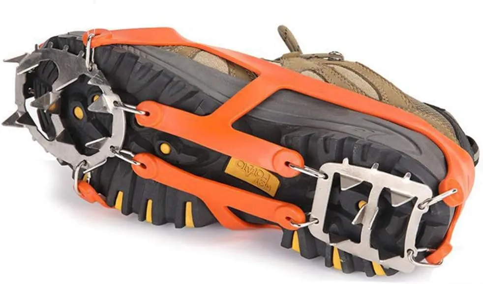 Crampon Ground Ice Surface Non- Slip Shoe Cover Outdoor 18 Tooth Stainless Steel Reinforced Crampon Climbing Grip 1 Pair (Orange Size M)