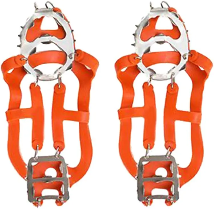 Crampon Ground Ice Surface Non- Slip Shoe Cover Outdoor 18 Tooth Stainless Steel Reinforced Crampon Climbing Grip 1 Pair (Orange Size M)
