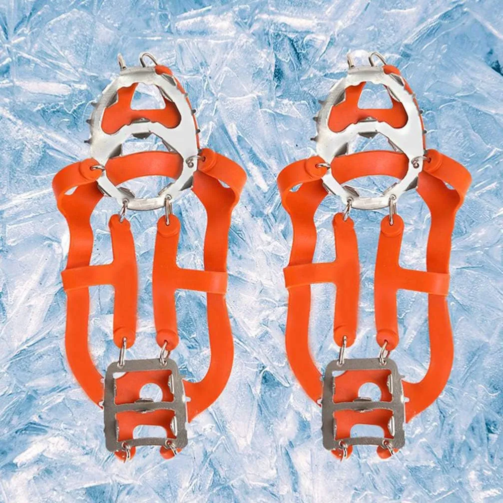 Crampon Ground Ice Surface Non- Slip Shoe Cover Outdoor 18 Tooth Stainless Steel Reinforced Crampon Climbing Grip 1 Pair (Orange Size M)