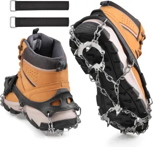 Crampons Ice Cleats Traction Snow Shoes Grips for Hiking Boots Women Men 19 Stainless Steel Shoe Chains Anti Slip Safe Protect for Walking Fishing Climbing Mountaineering
