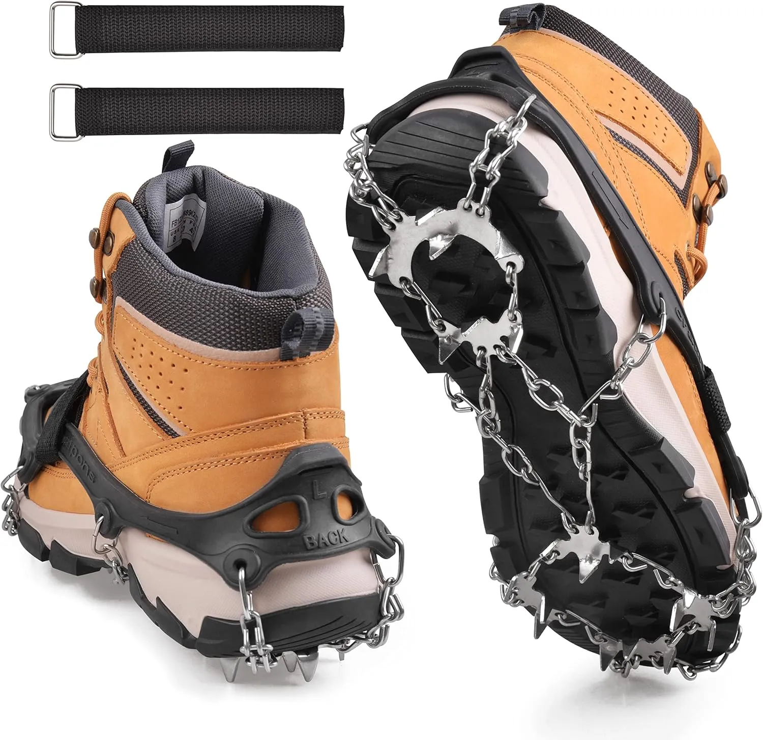 Crampons Ice Cleats Traction Snow Shoes Grips for Hiking Boots Women Men 19 Stainless Steel Shoe Chains Anti Slip Safe Protect for Walking Fishing Climbing Mountaineering