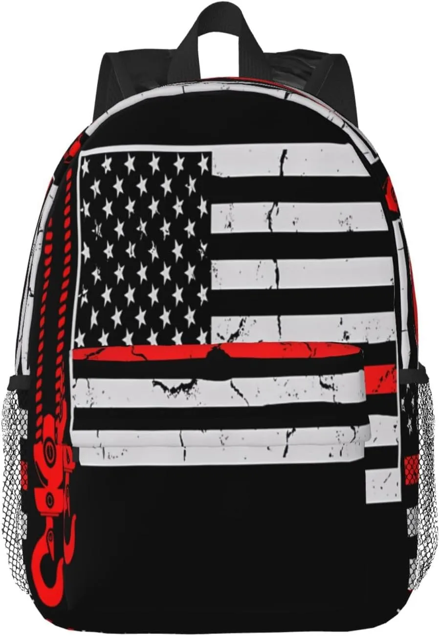 Crane Operator American Flag Backpack 15 Inch Laptop Backpacks Casual Daypack Travel Rucksack Sport Backpack Adjustable Straps Work Bags for Gym Camping Hiking