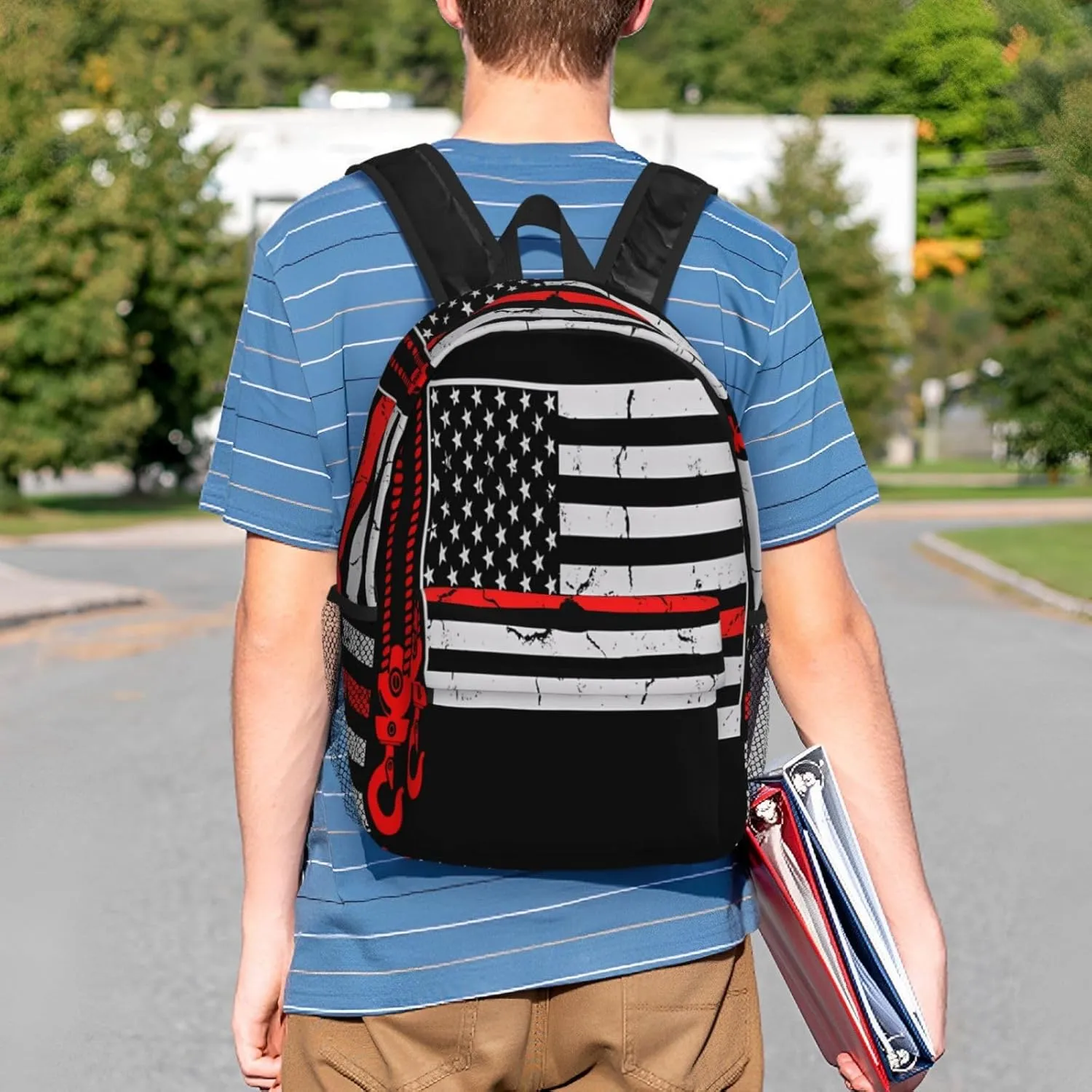 Crane Operator American Flag Backpack 15 Inch Laptop Backpacks Casual Daypack Travel Rucksack Sport Backpack Adjustable Straps Work Bags for Gym Camping Hiking