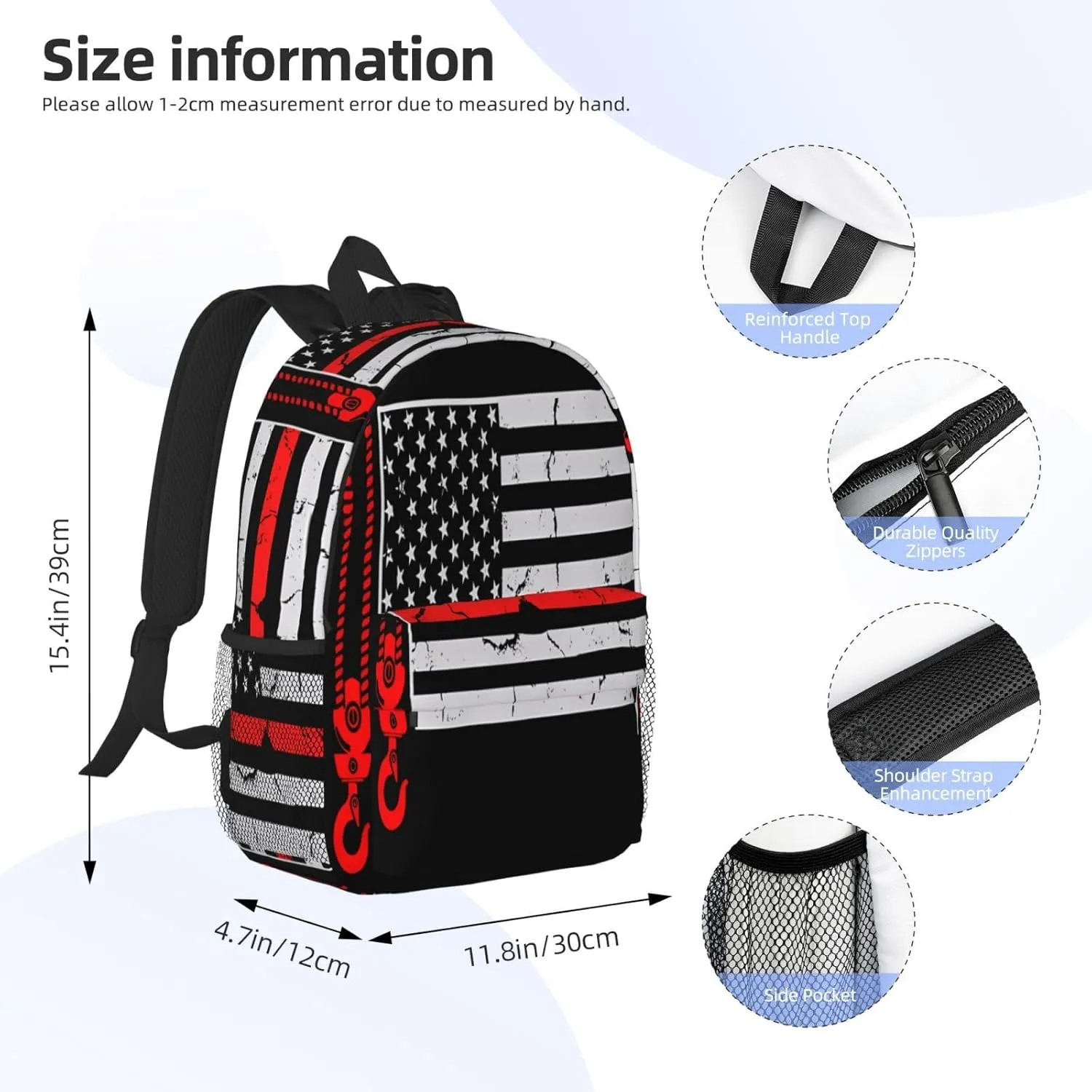 Crane Operator American Flag Backpack 15 Inch Laptop Backpacks Casual Daypack Travel Rucksack Sport Backpack Adjustable Straps Work Bags for Gym Camping Hiking