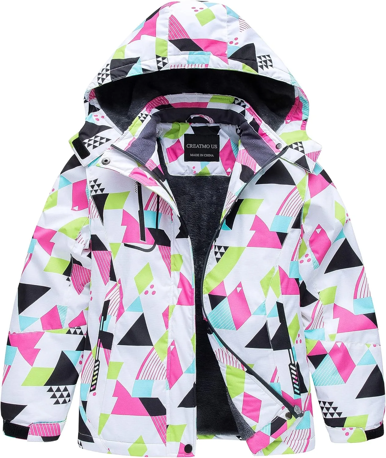 CREATMO US Girl's Waterproof Ski Jacket Warm Winter Snow Coat Windproof Snowboarding Rain Jacket