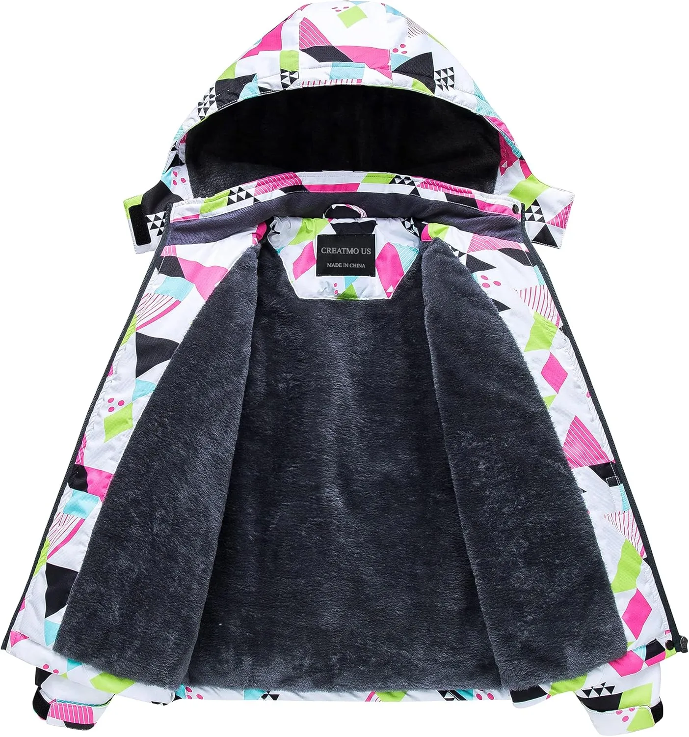 CREATMO US Girl's Waterproof Ski Jacket Warm Winter Snow Coat Windproof Snowboarding Rain Jacket