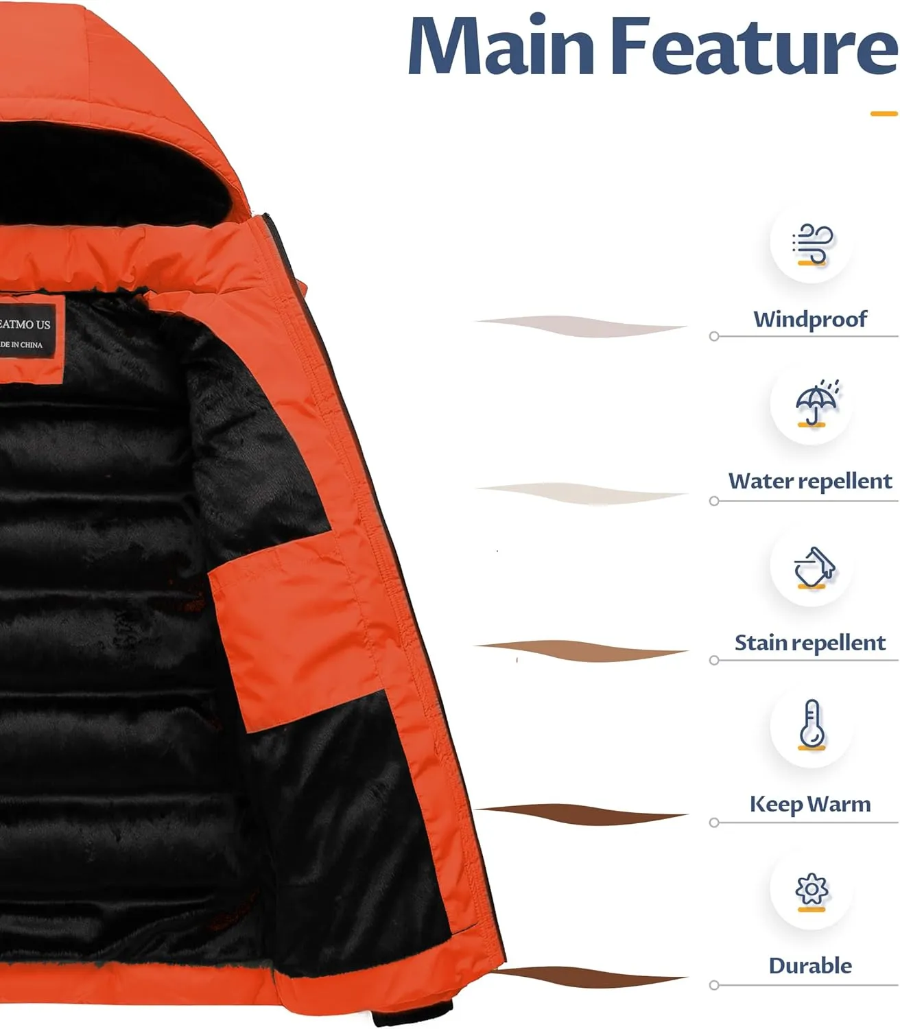 CREATMO US Men's Puffer Jacket Waterproof Winter Parka jacket Warm Thicken Ski Coat