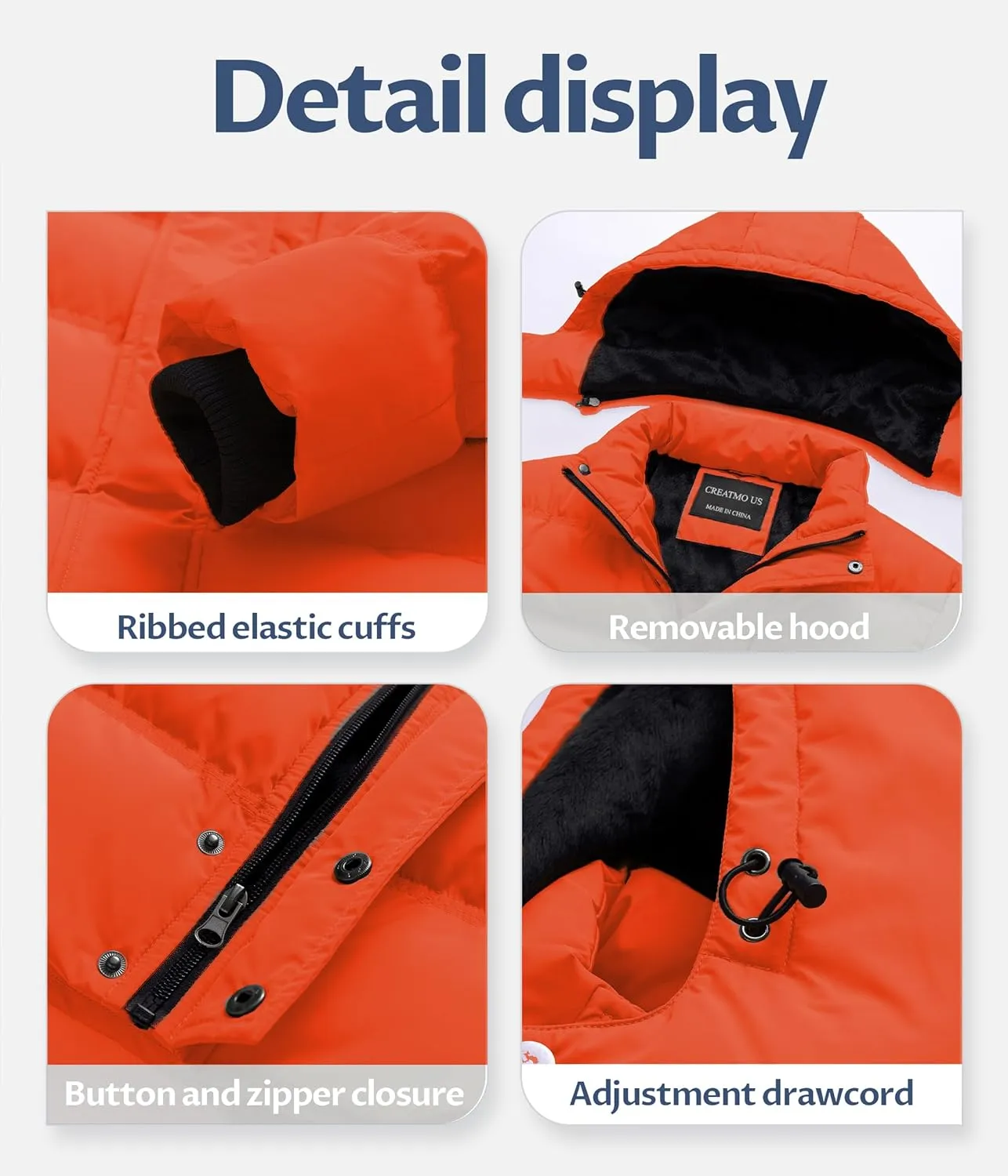 CREATMO US Men's Puffer Jacket Waterproof Winter Parka jacket Warm Thicken Ski Coat