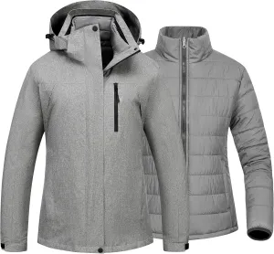 CREATMO US Women's 3 In 1 Waterproof Ski Jacket Windproof Snowboarding Jacket Warm Winter Snow Coat Raincoat