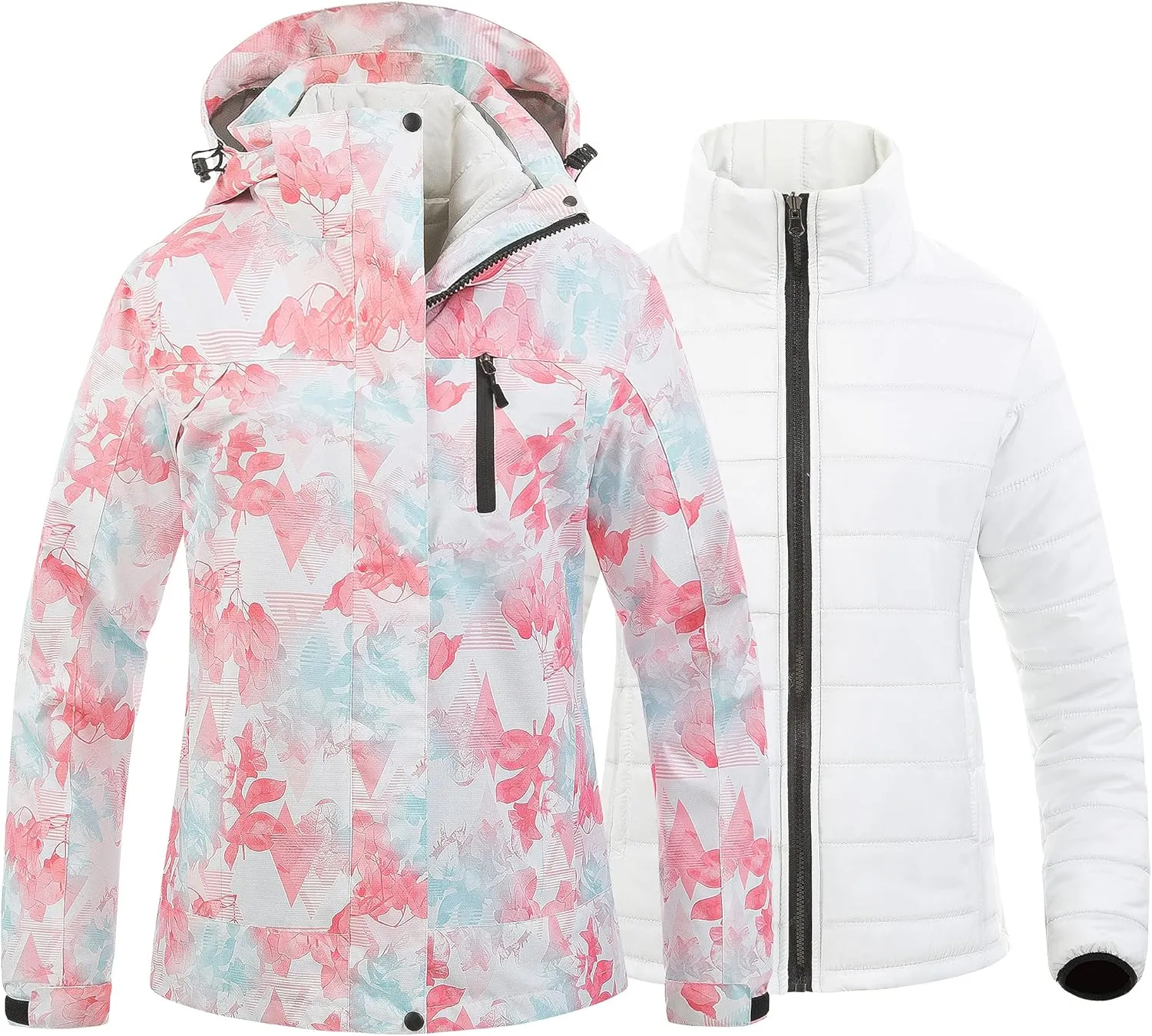 CREATMO US Women's 3 In 1 Waterproof Ski Jacket Windproof Snowboarding Jacket Warm Winter Snow Coat Raincoat