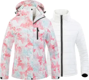 CREATMO US Women's 3 In 1 Waterproof Ski Jacket Windproof Snowboarding Jacket Warm Winter Snow Coat Raincoat