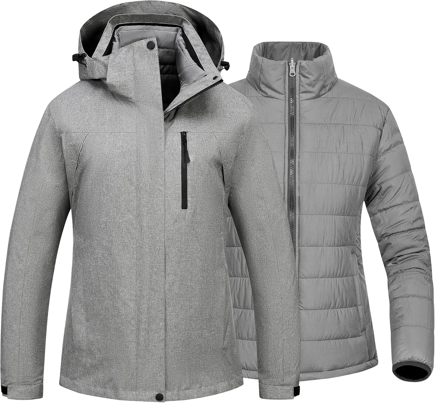 CREATMO US Women's 3 In 1 Waterproof Ski Jacket Windproof Snowboarding Jacket Warm Winter Snow Coat Raincoat