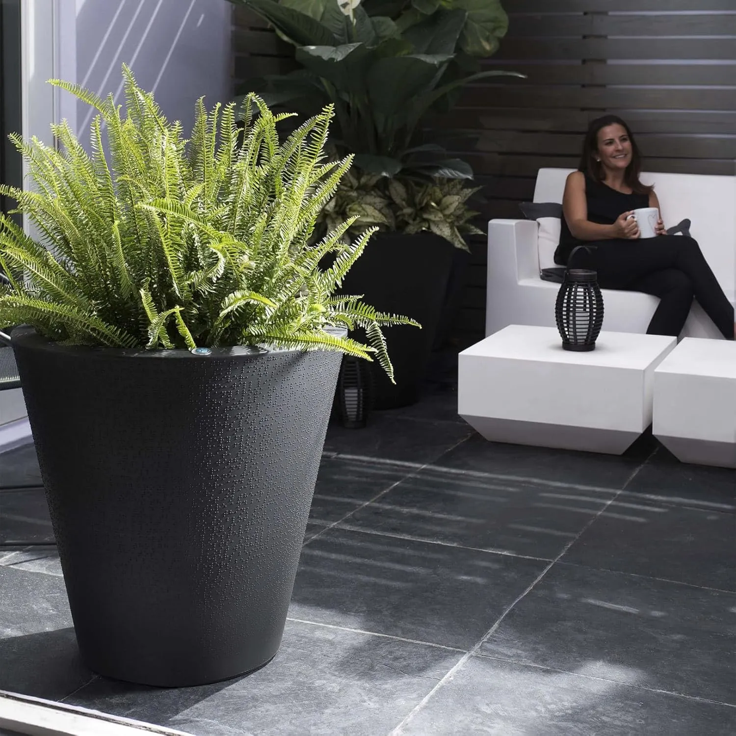 Crescent Garden Dot TruDrop Indoor/Outdoor Planter, Self-Watering Plant Pot, 20 Inches, (Slate)