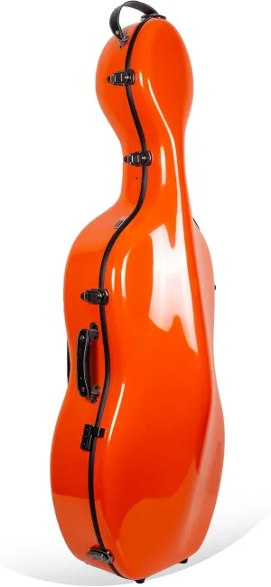 Crossrock Fiberglass Cello Case with Wheels - Fits 4/4 Full Size Cello - Includes Padded Music Pouch, 3 Handles, Removable Shoulder Straps- Orange (CRF2020CEFOR)