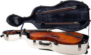 Crossrock Fiberglass Cello Case with Wheels - Fits 4/4 Full Size Cellos - Includes Padded Music Pouch, 3 Handles, Removable Shoulder Straps, Combination Lock - Milky White (CRF2020CEFMW)