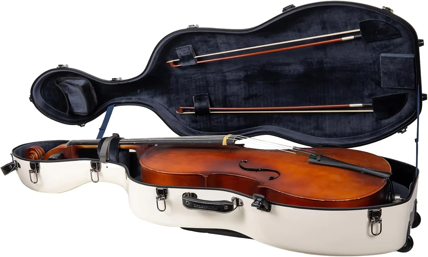 Crossrock Fiberglass Cello Case with Wheels - Fits 4/4 Full Size Cellos - Includes Padded Music Pouch, 3 Handles, Removable Shoulder Straps, Combination Lock - Milky White (CRF2020CEFMW)