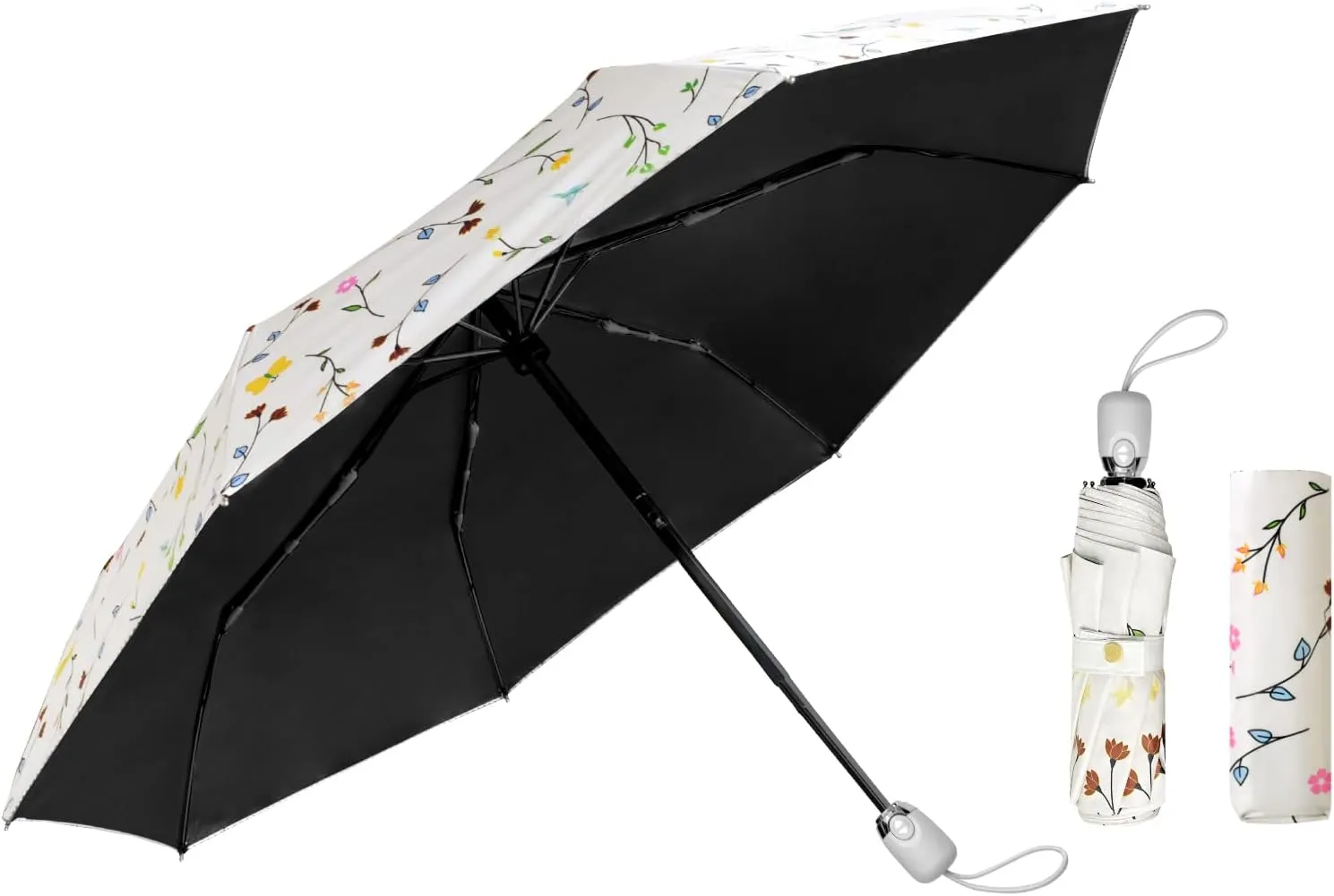 Cuby UV Sun Umbrella Compact Folding Umbrella lightweight Portable Manual Travel Umbrella for Rainproof & 99% UV Protection with Black Anti-UV Coating