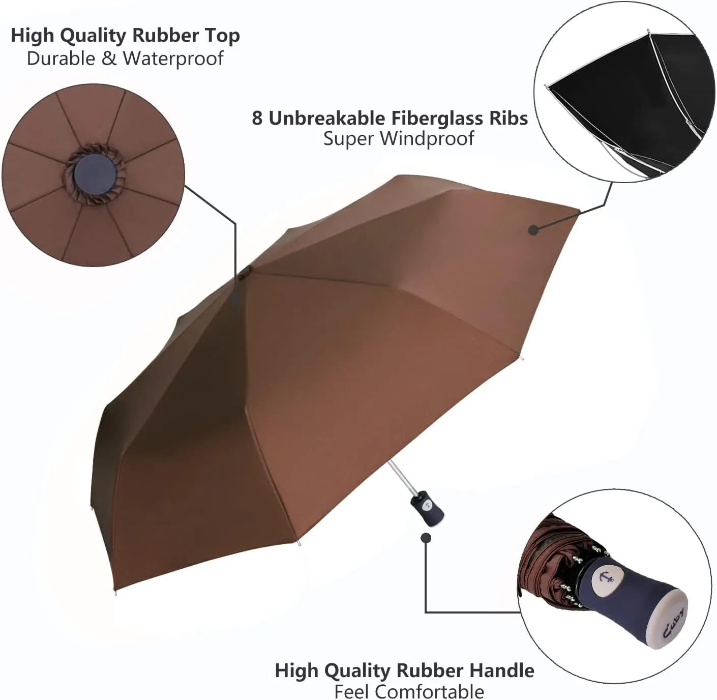 Cuby UV Sun Umbrella Compact Folding Umbrella lightweight Portable Manual Travel Umbrella for Rainproof & 99% UV Protection with Black Anti-UV Coating
