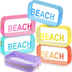 Cunno 6 Pcs Clear Beach Makeup Bag Beach Vacation Essentials Clear Travel Pouch Cosmetic Sunscreen Bags Swim Pouch Waterproof PVC Organizer Summer Travel Toiletry Case for Women