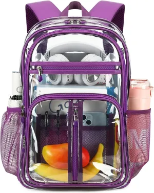 Cusangel Clear Purple Backpack for Women – Heavy Duty See Through XL H18''xW13''xD8 Plastic Big Transparent Bookbag for Sport Event,School,Stadium Events & Work Backpacks