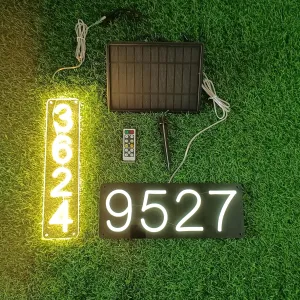 Custom Lighted Address Signs Plugged/Solar House Numbers Vertical Horizontal LED Address Plaque for Home Decor