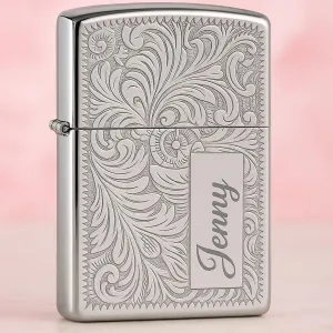 Custom Personalized ZIPPO Lighter Venetian - Free Engraving - Christmas, Halloween & Valentines Day Gift (Silver-352)