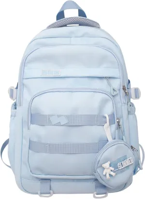 Cute School Backpack for Teen Girls Backpack for School Aesthetic College Backpack for Kids Students Large Travel Laptop Capacity Casual Daypacks Solid Color(Blue)