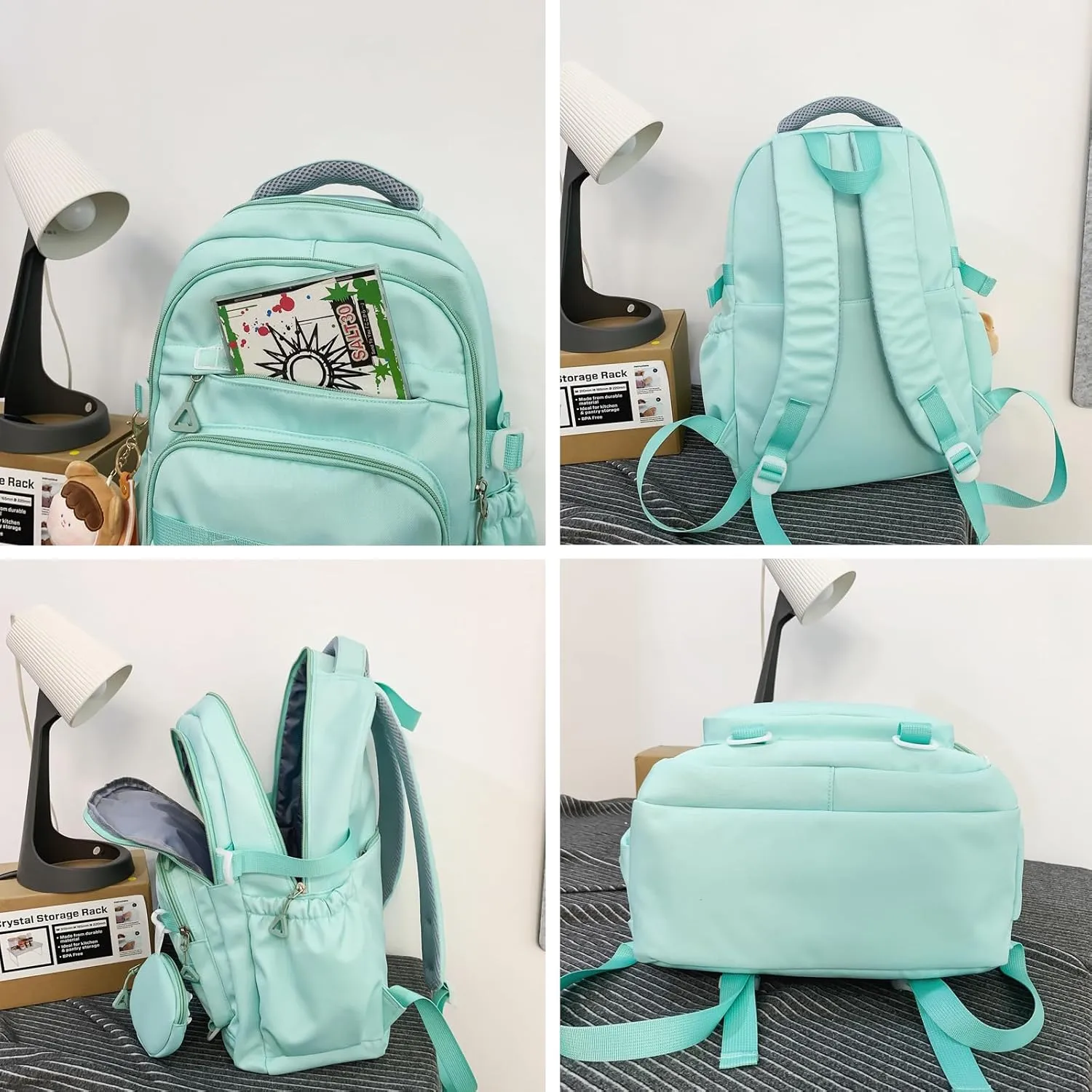 Cute School Backpack for Teen Girls Backpack for School Aesthetic College Backpack for Kids Students Large Travel Laptop Capacity Casual Daypacks Solid Color(Blue)