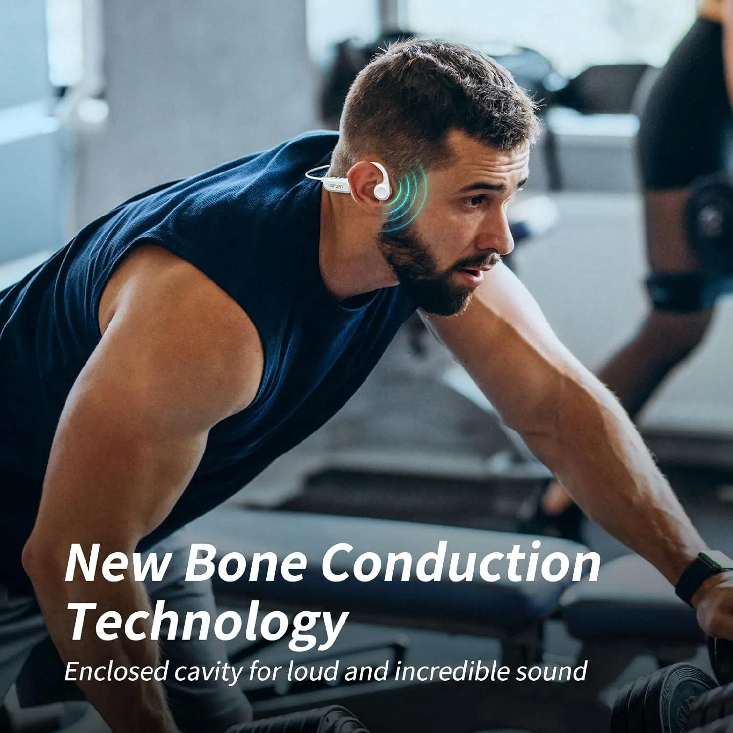 CXK Bone Conduction Headphones, Open Ear Earbuds Bluetooth 5.3, Bone Conduction Earbuds 8H Playtimes Sports Earphones with Mic, IPX6 Waterproof Headphones for Hiking, White
