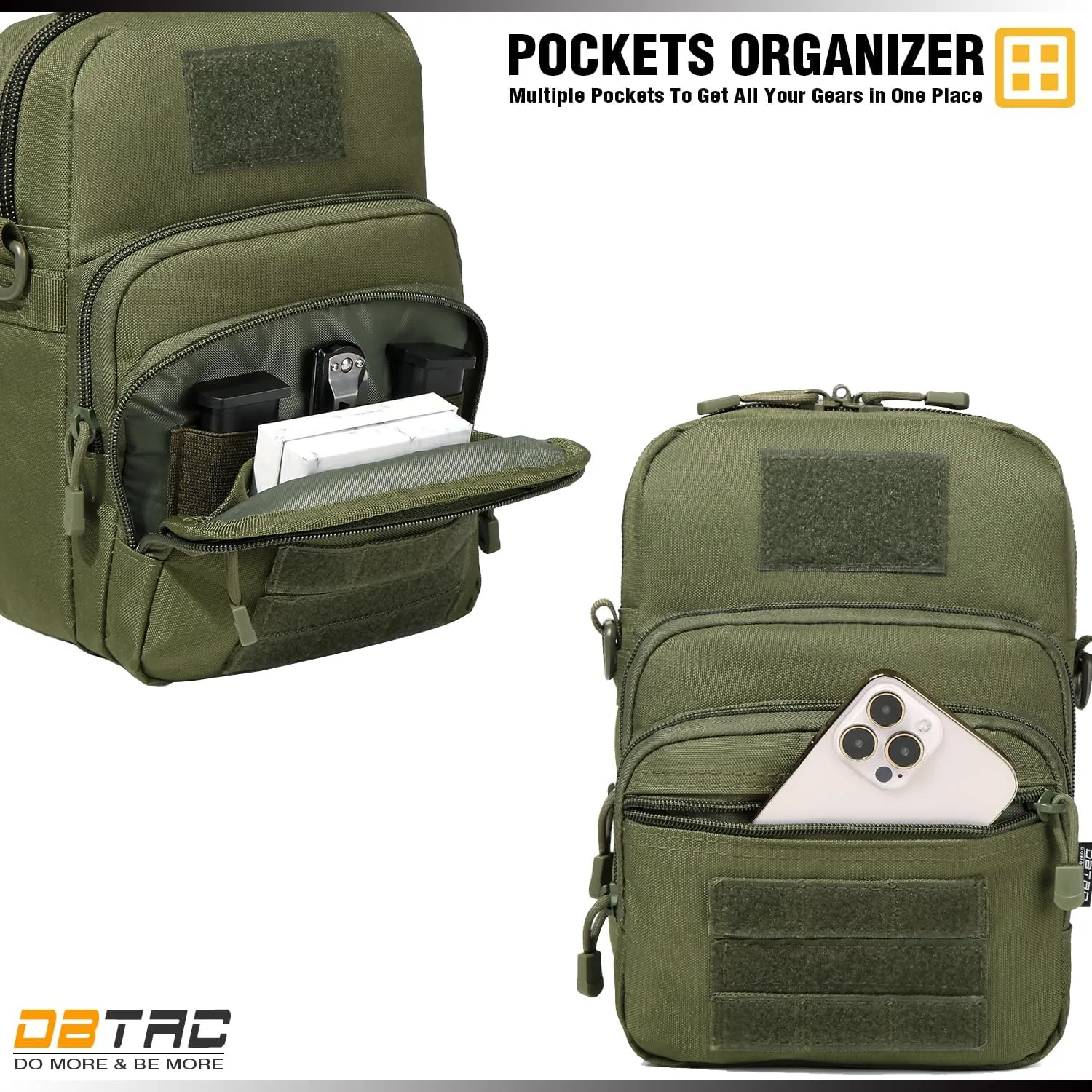 DBTAC Compact Gun Pouch w/Shoulder Strap | 3L CCW Crossbody Travel Bag Tactical Shoulder Bag w/Gun Holder, OD Green