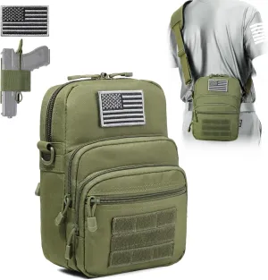 DBTAC Compact Gun Pouch w/Shoulder Strap | 3L CCW Crossbody Travel Bag Tactical Shoulder Bag w/Gun Holder, OD Green