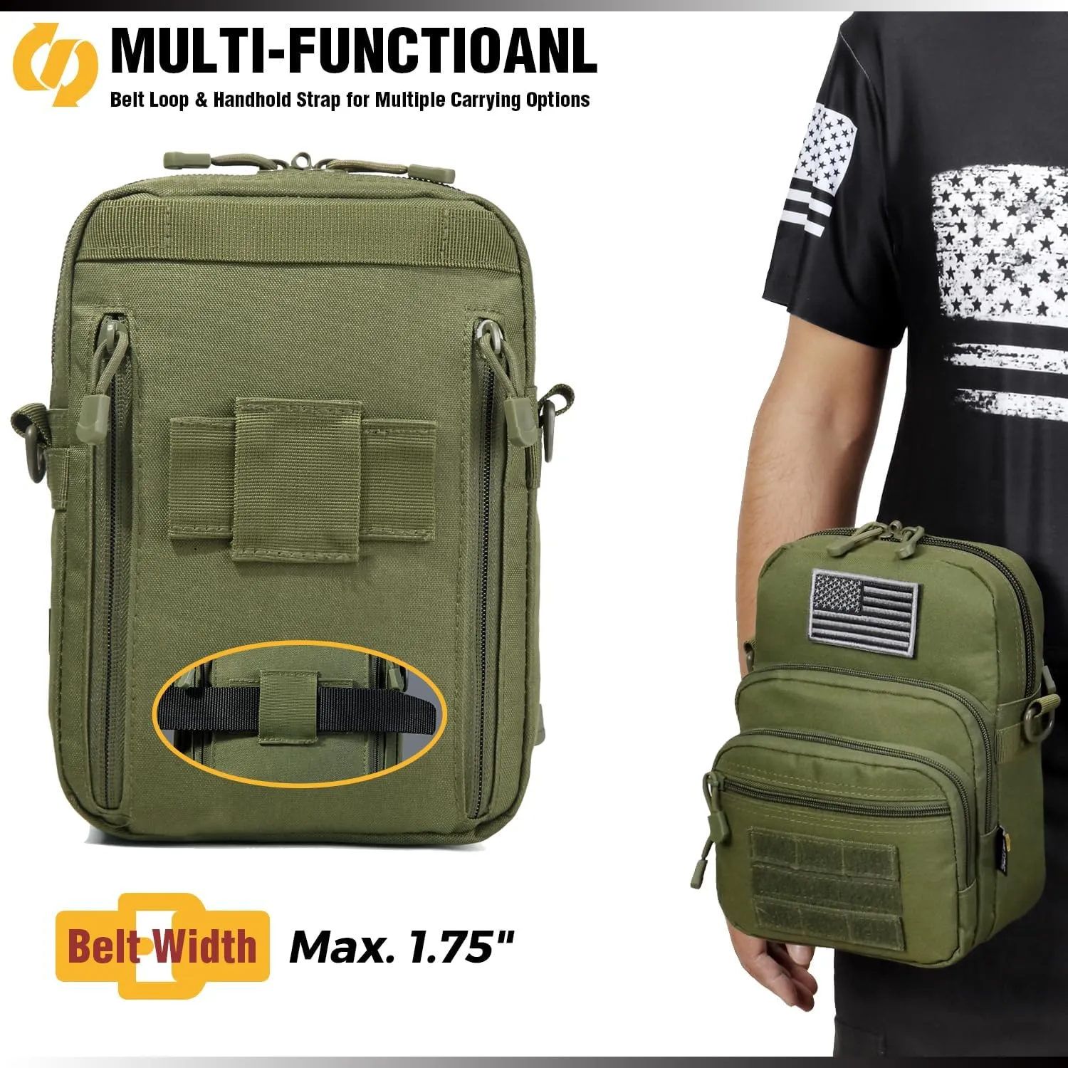 DBTAC Compact Gun Pouch w/Shoulder Strap | 3L CCW Crossbody Travel Bag Tactical Shoulder Bag w/Gun Holder, OD Green