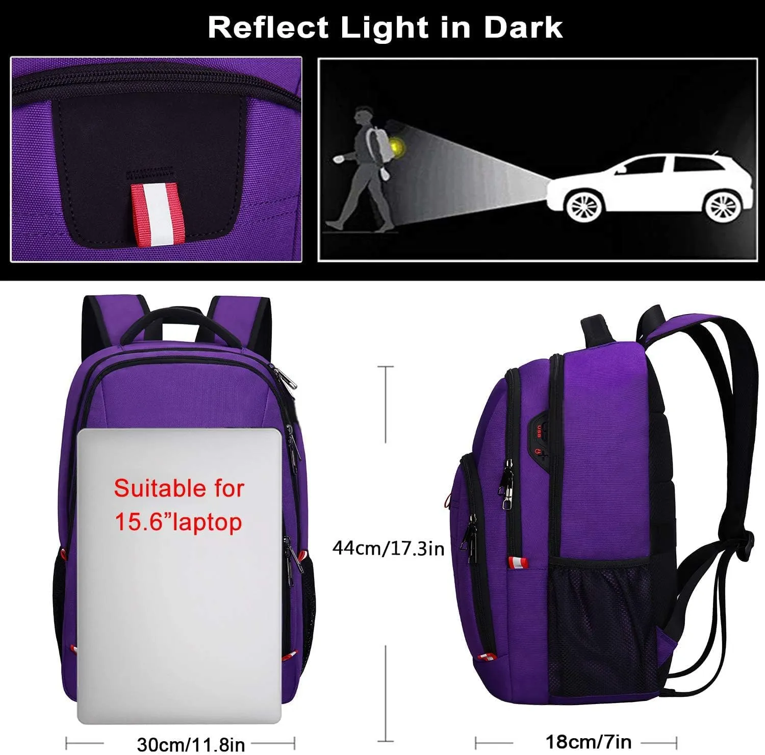 Della Gao Travel Laptop Backpack, Anti Theft Backpack for Men and Women with USB Charging Port Business Computer Backpack Bag (Purple, 15.6 Inch)
