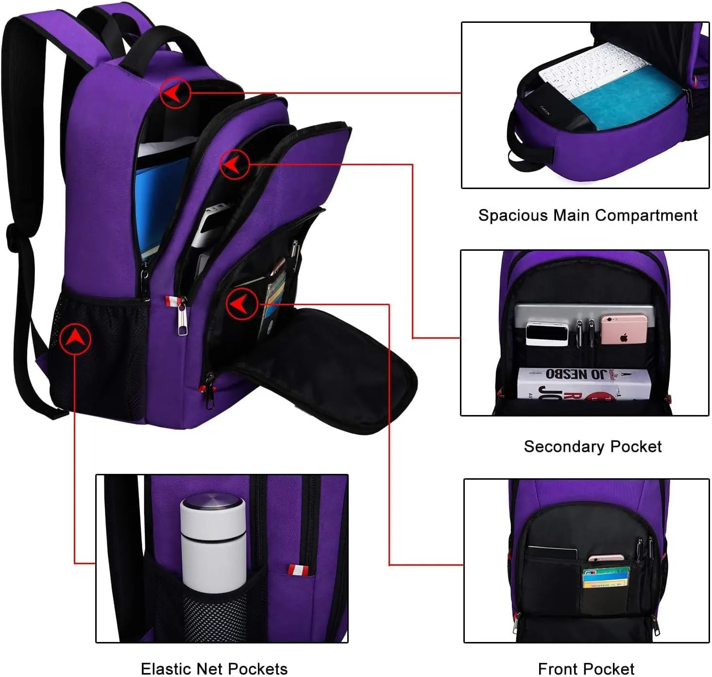 Della Gao Travel Laptop Backpack, Anti Theft Backpack for Men and Women with USB Charging Port Business Computer Backpack Bag (Purple, 15.6 Inch)