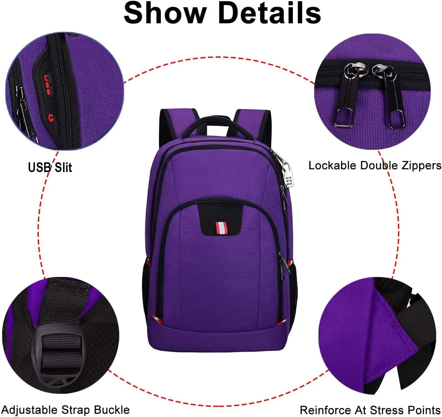 Della Gao Travel Laptop Backpack, Anti Theft Backpack for Men and Women with USB Charging Port Business Computer Backpack Bag (Purple, 15.6 Inch)