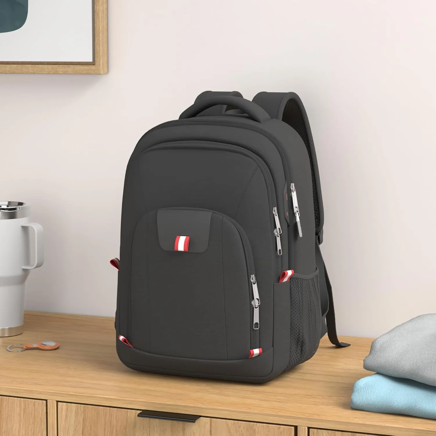 Della Gao Travel Laptop Backpack, Black Backpack for Men and Women with USB Charging Port Business Computer Back Pack (Black, 15.6 Inch)